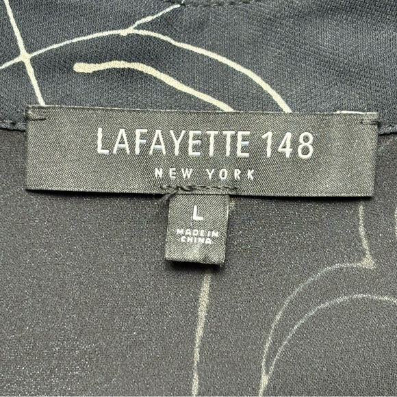 Lafayette 148 Long Sleeve Hidden Button Down Printed Blouse Size L Black Viscose - Picture 6 of 7